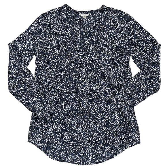 Garnet Hill Blue & White Pattern Silk Long Sleeve Blouse Medium - Picture 1 of 13